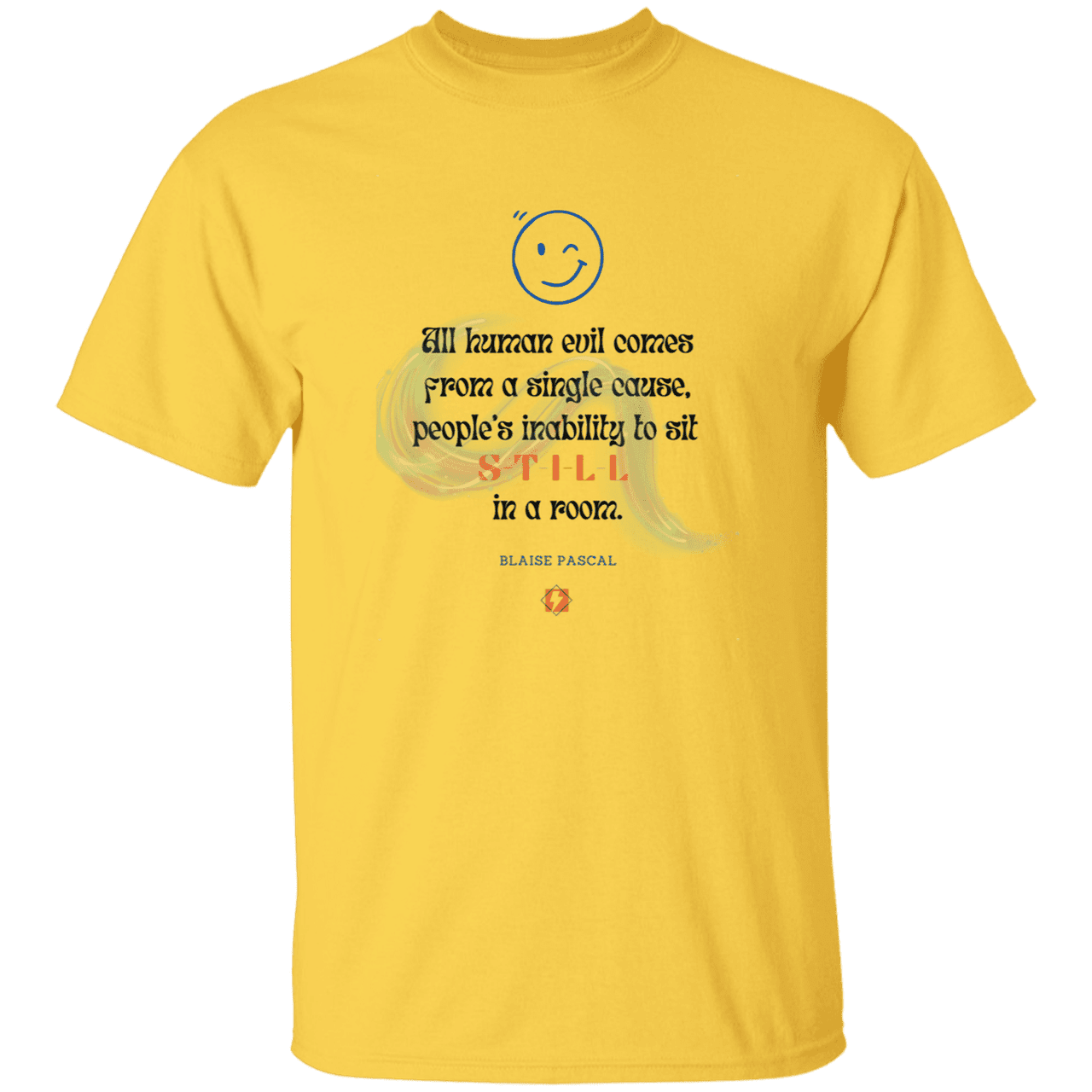 Men’s T-Shirt Heavyweight G500 with inspiring Pascal quote: BP101 - Importance of keeping still - Color: Daisy