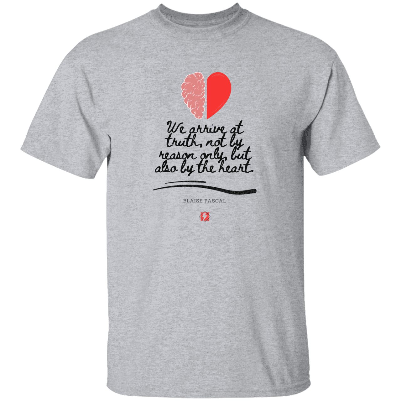 Men’s T-Shirt Heavyweight G500 with inspiring Pascal quote: BP116 - Truth requires both the head and the heart - Color: Sport Grey