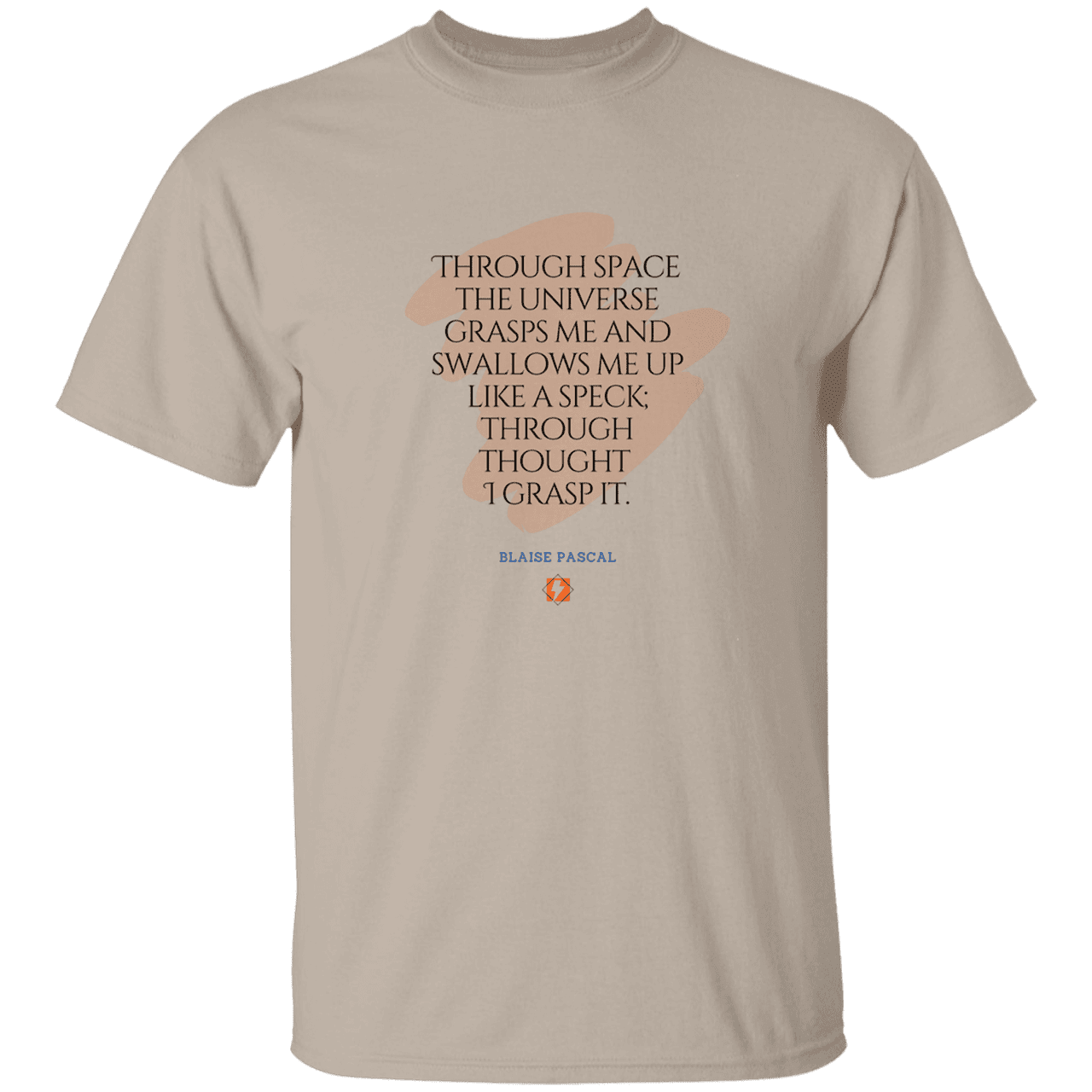 Men’s T-Shirt Heavyweight G500 with inspiring Pascal quote: BP113 - Thought transcends space, matter and time - Color: Sand