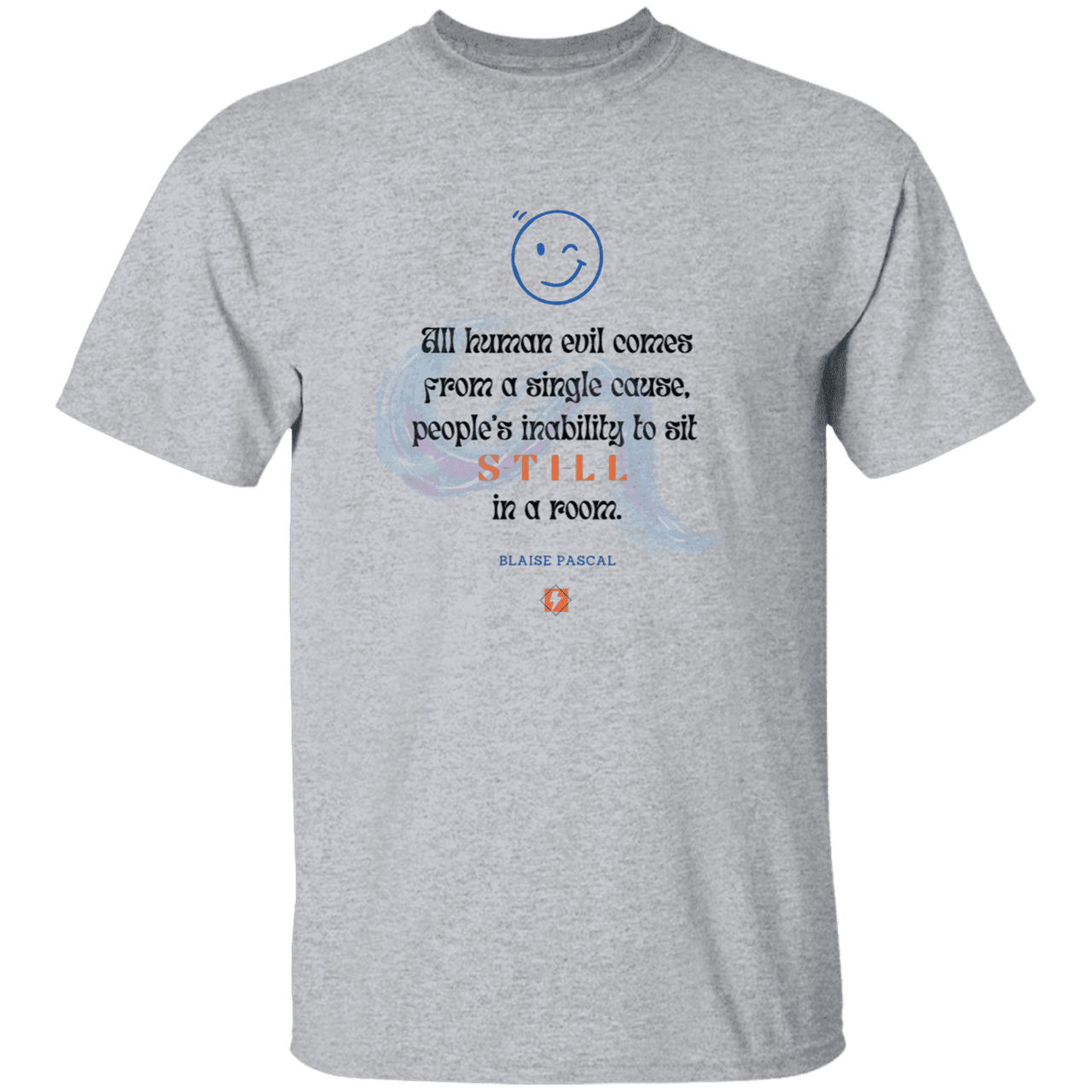 Men’s T-Shirt Heavyweight G500 with inspiring Pascal quote: BP101 - Importance of keeping still - Color: Sport Grey