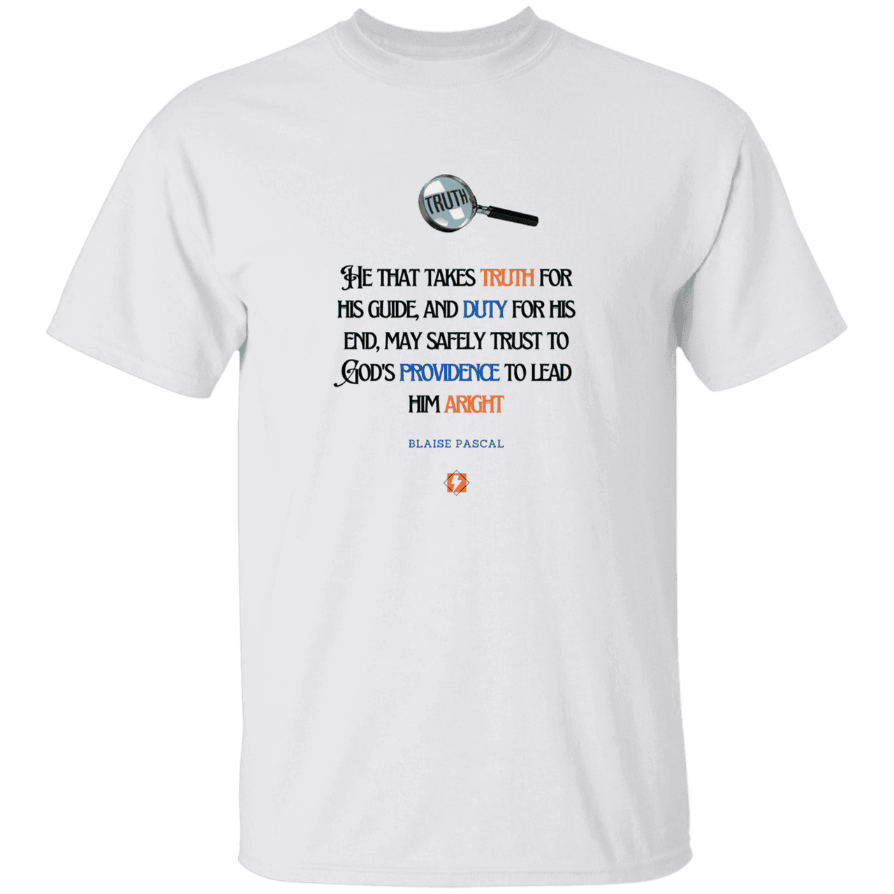 Men’s T-Shirt Heavyweight G500 with inspiring Pascal quote: BP103 - Truth and Duty brings Providence - Color: White