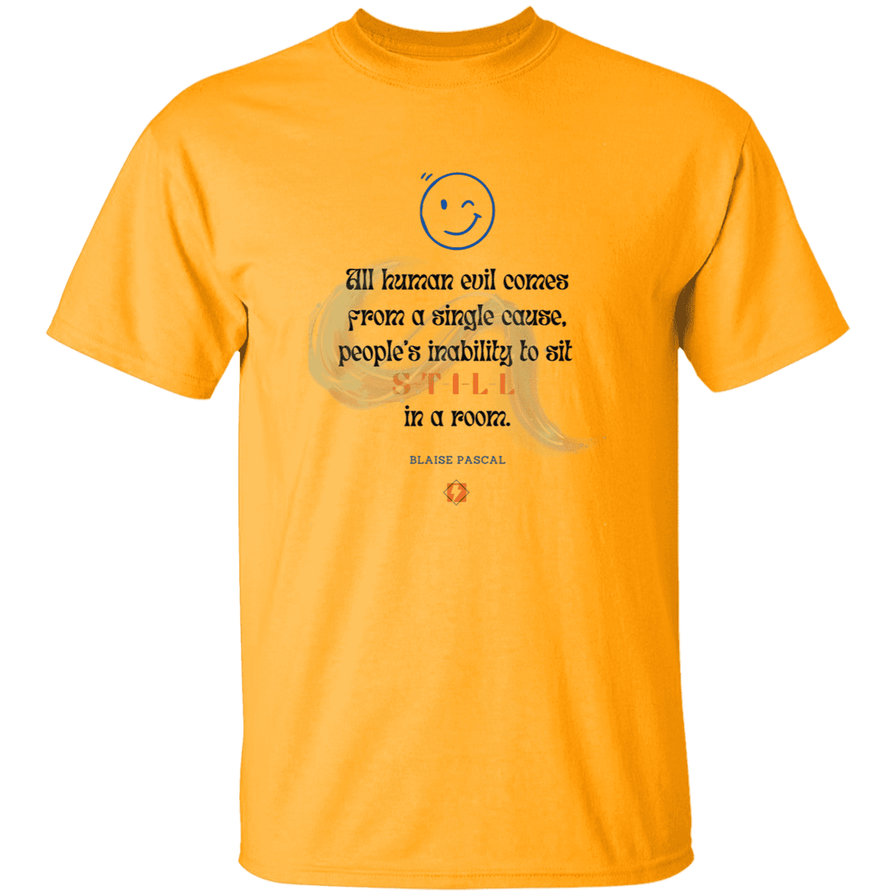 Men’s T-Shirt Heavyweight G500 with inspiring Pascal quote: BP101 - Importance of keeping still - Color: Gold