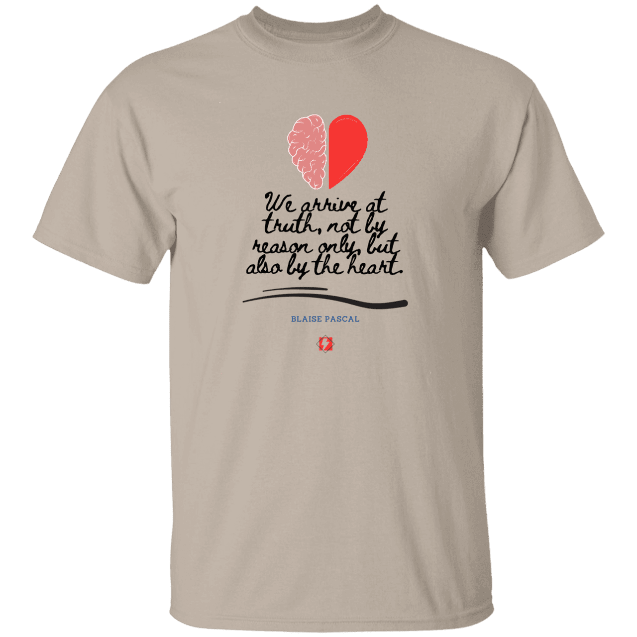 Men’s T-Shirt Heavyweight G500 with inspiring Pascal quote: BP116 - Truth requires both the head and the heart - Color: Sand