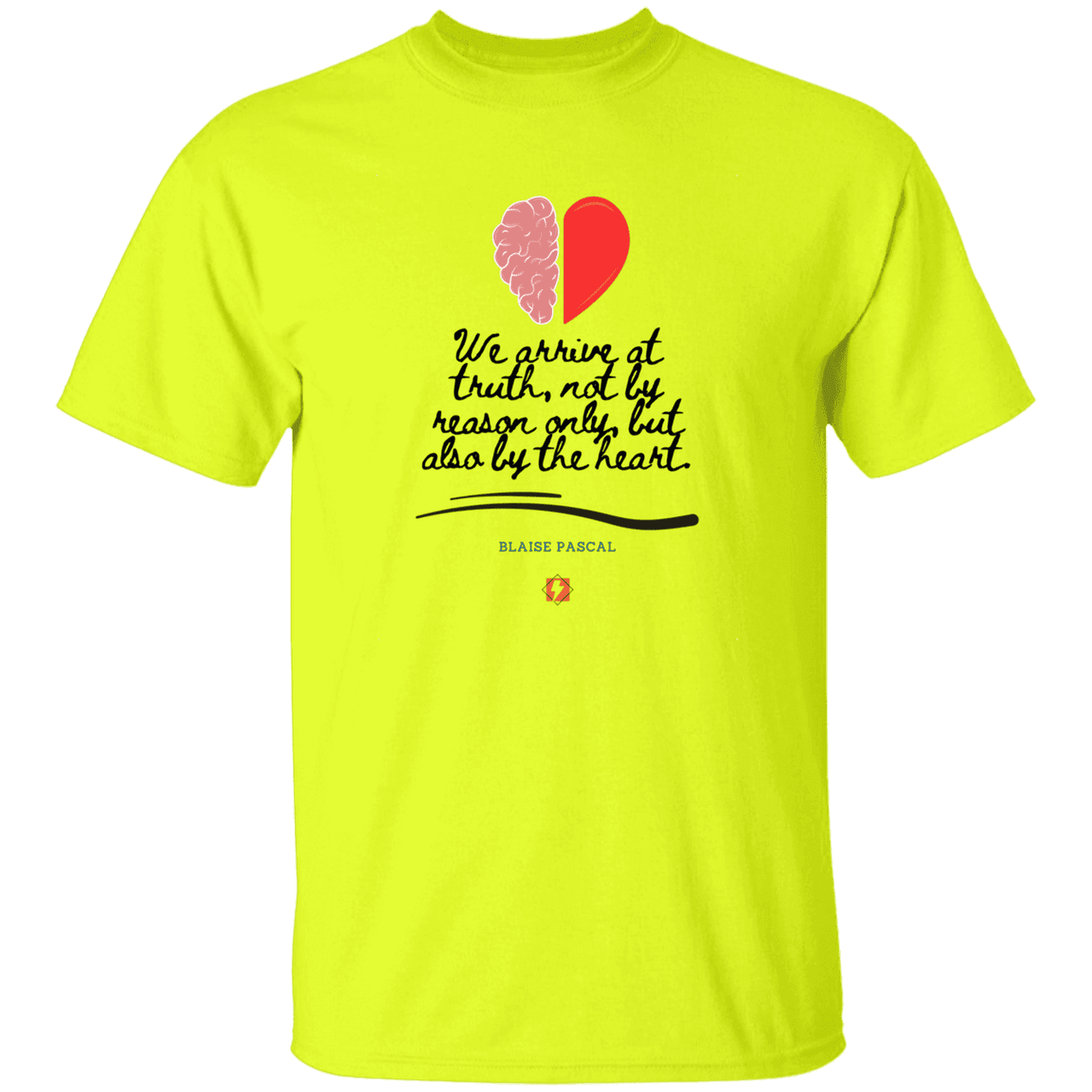 Men’s T-Shirt Heavyweight G500 with inspiring Pascal quote: BP116 - Truth requires both the head and the heart - Color: Safety Green