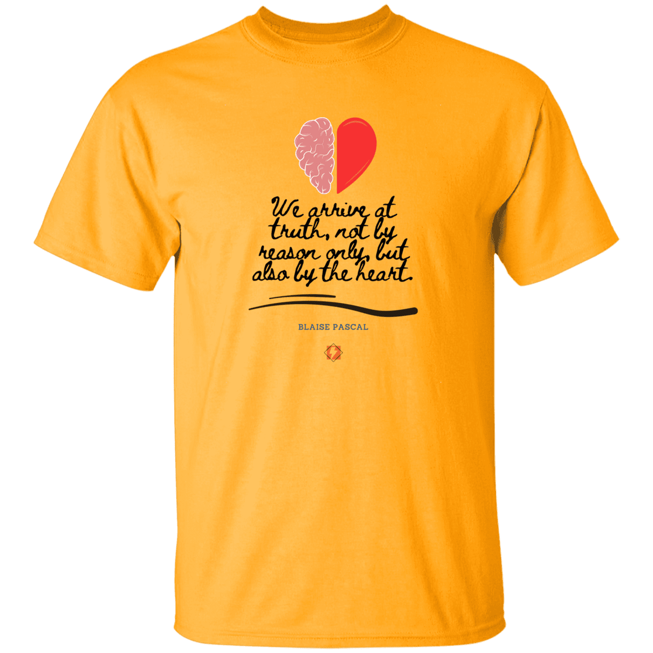 Men’s T-Shirt Heavyweight G500 with inspiring Pascal quote: BP116 - Truth requires both the head and the heart - Color: Gold