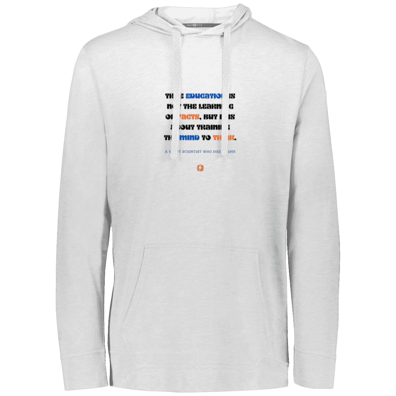 Men's T-Shirt Hoodie Eco Triblend 222577 with inspiring Einstein quote: E107 - True education is about learning to think - Color: White