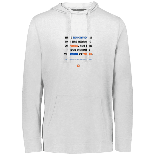 Men's T-Shirt Hoodie Eco Triblend 222577 with inspiring Einstein quote: E107 - True education is about learning to think - Color: White