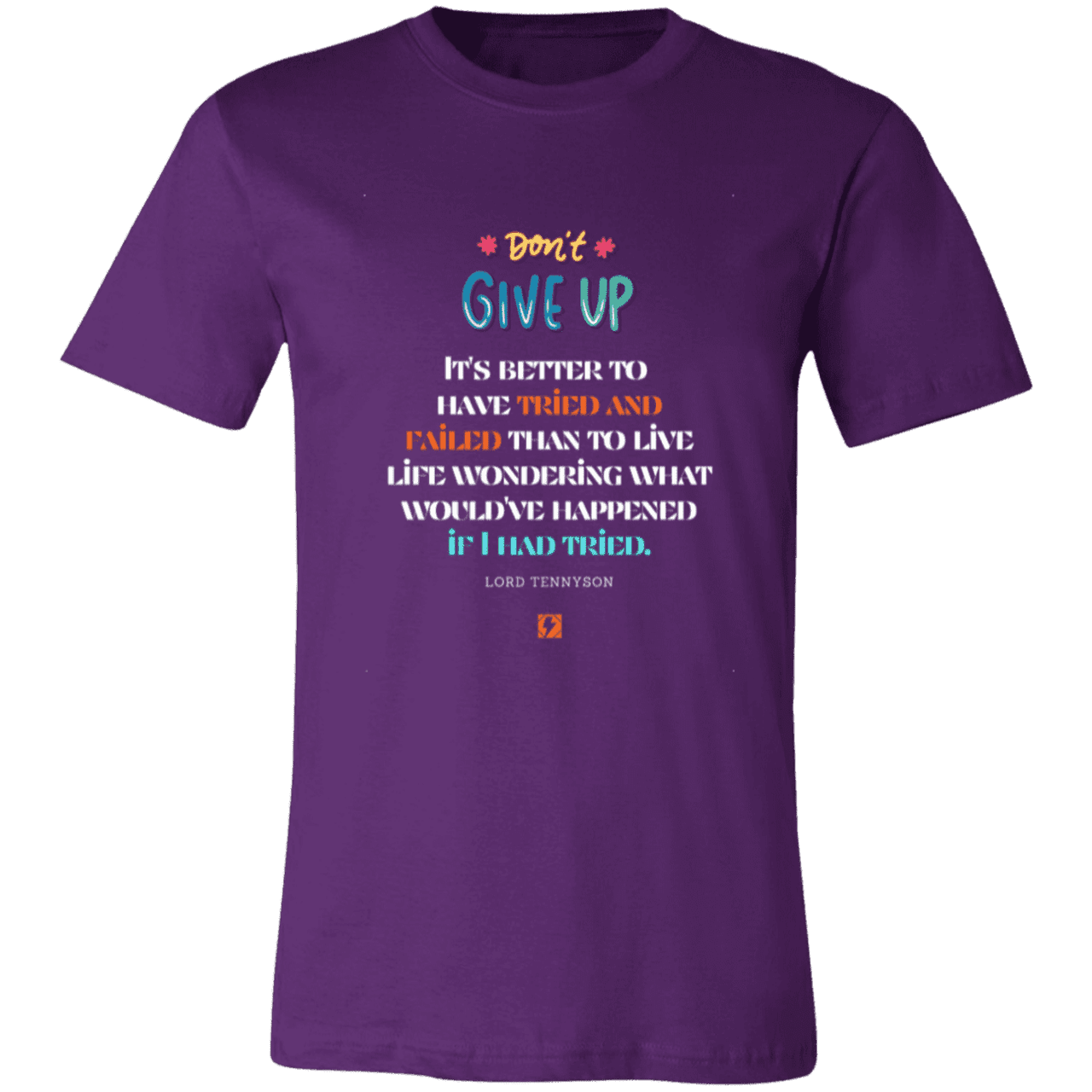 Men's T-Shirt Jersey Short-Sleeve 3001C with inspiring Tennyson quote: LT106 - Failure better than non-attempt - Color: Team Purple