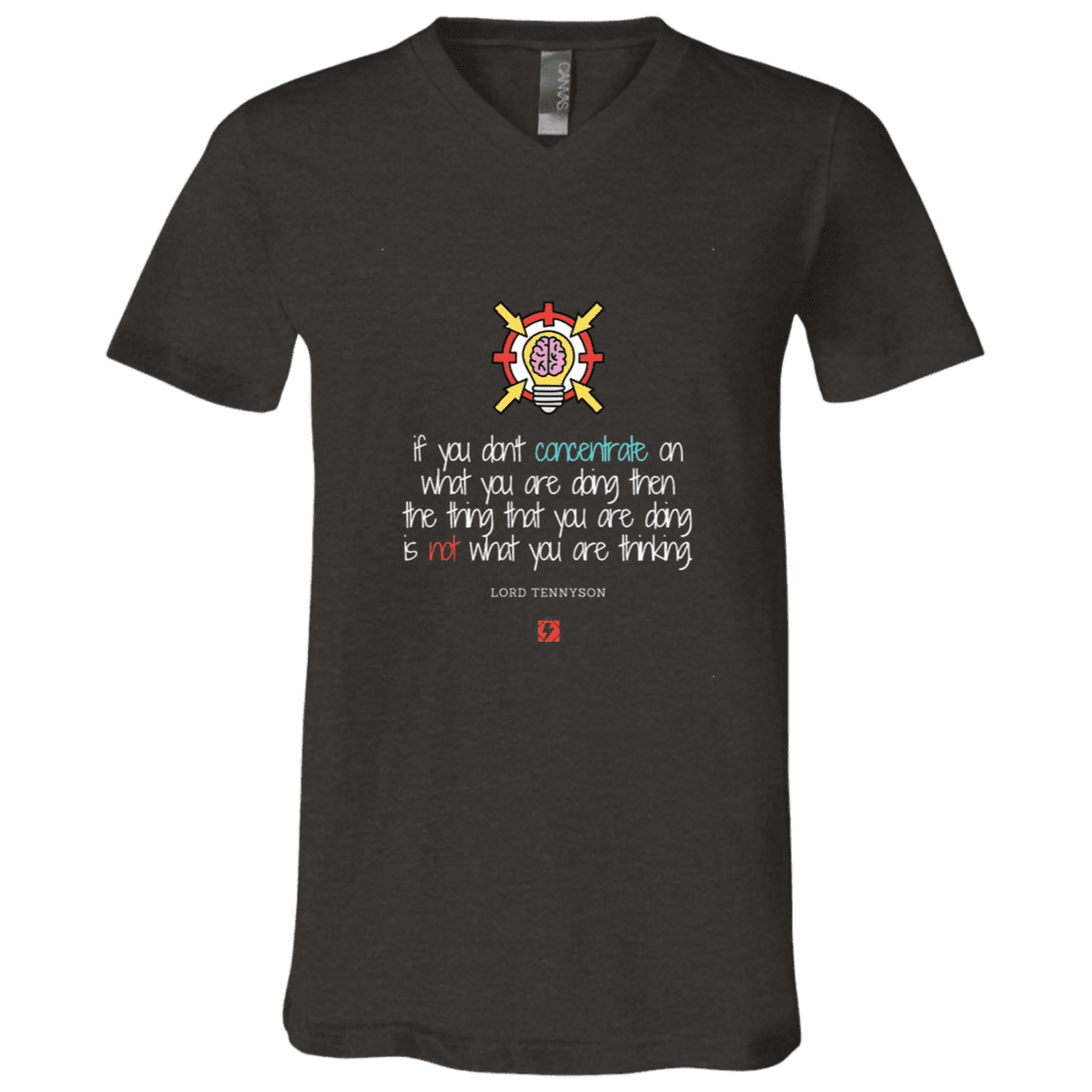 Men's T-Shirt Jersey Short-Sleeve V-neck with inspiring Tennyson quote: LT105 - Concentrate on your task - Color: Dark Grey Heather