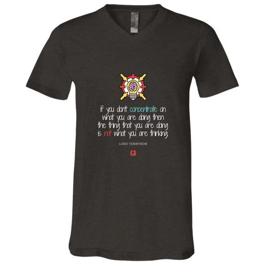 Men's T-Shirt Jersey Short-Sleeve V-neck with inspiring Tennyson quote: LT105 - Concentrate on your task - Color: Dark Grey Heather