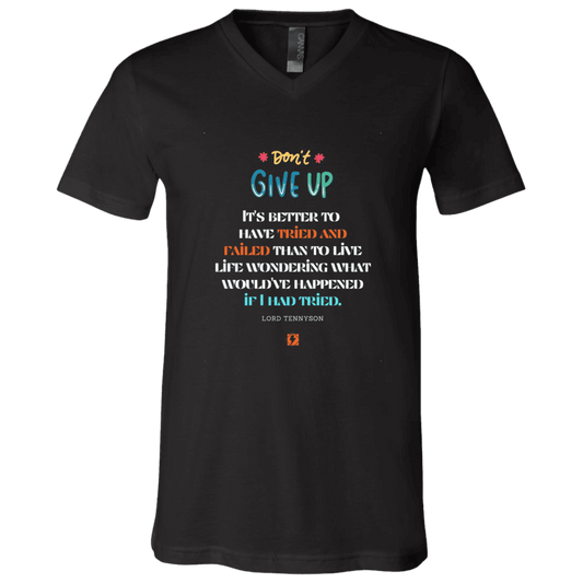 Men's T-Shirt Jersey Short-Sleeve V-neck with inspiring Tennyson quote: LT106 - Failure better than non-attempt - Color: Black