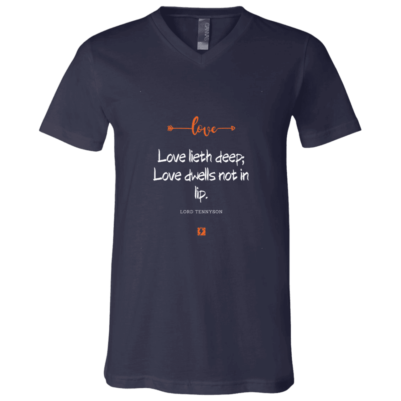 Men's T-Shirt Jersey Short-Sleeve V-neck with inspiring Tennyson quote: LT110 - Love is in the depth of the heart - Color: Navy