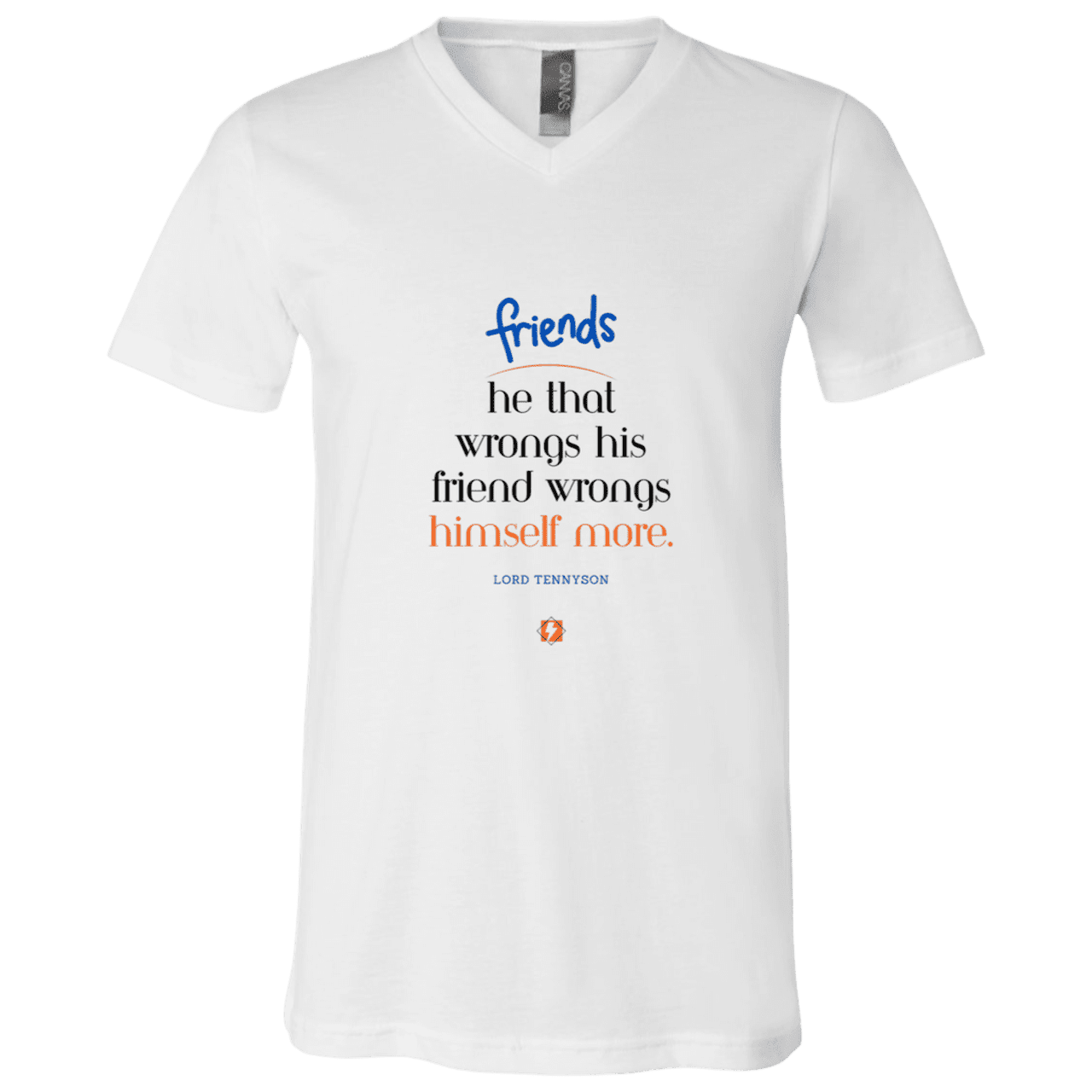 Men's T-Shirt Jersey Short-Sleeve V-neck with inspiring Tennyson quote: LT103 - Don't wrong your friend - Color: White