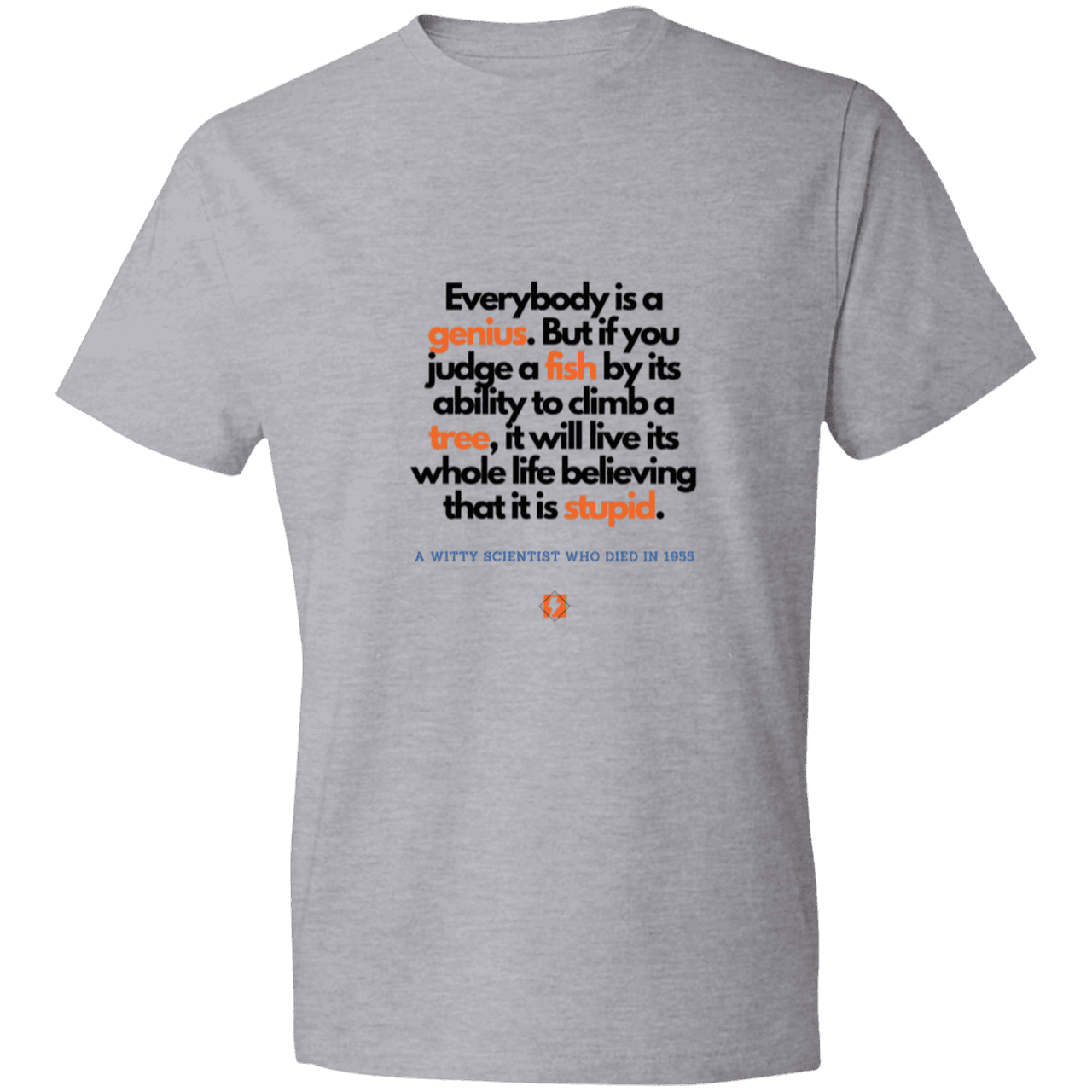 Men's T-Shirt Lightweight 980 with inspiring Einstein quote: E103 - Everybody is a genius - Color: Heather Grey