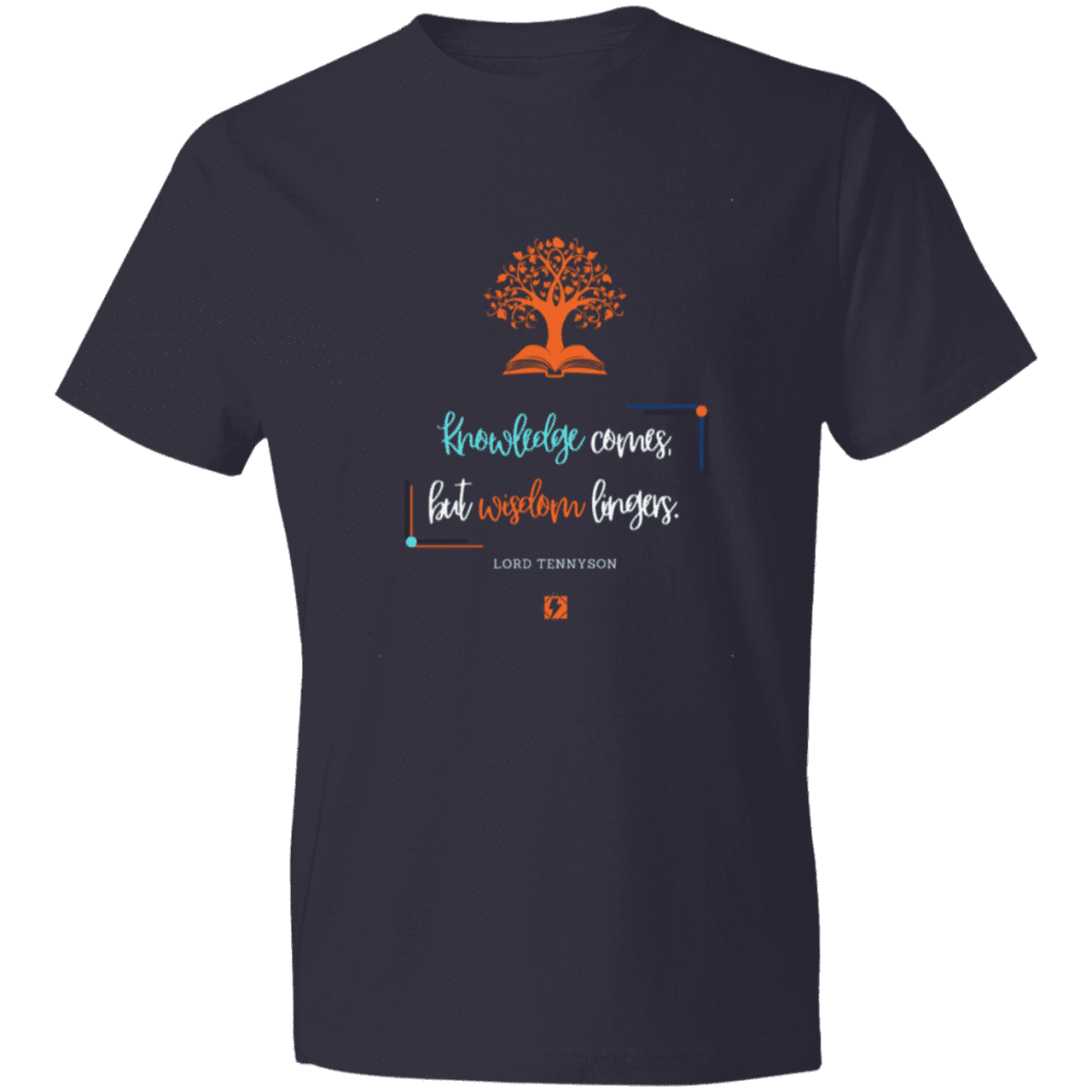 Men's T-Shirt Lightweight 980 with inspiring Tennyson quote: LT107 - Knowledge vs Wisdom - Color: Navy