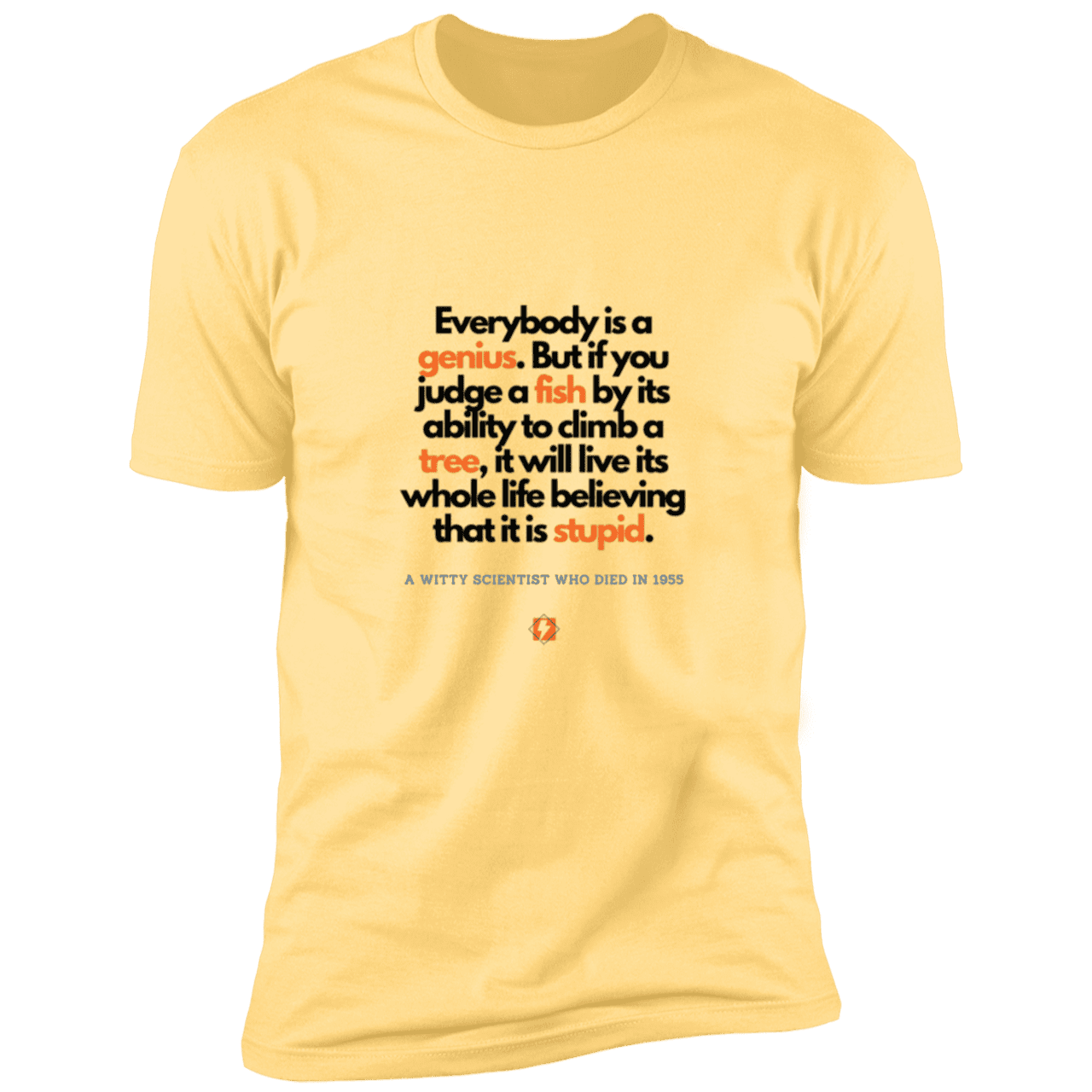 Men's T-Shirt Premium Combed Cotton NL3600 with inspiring Einstein quote: E103 - Everybody is a genius - Color: Banana Cream