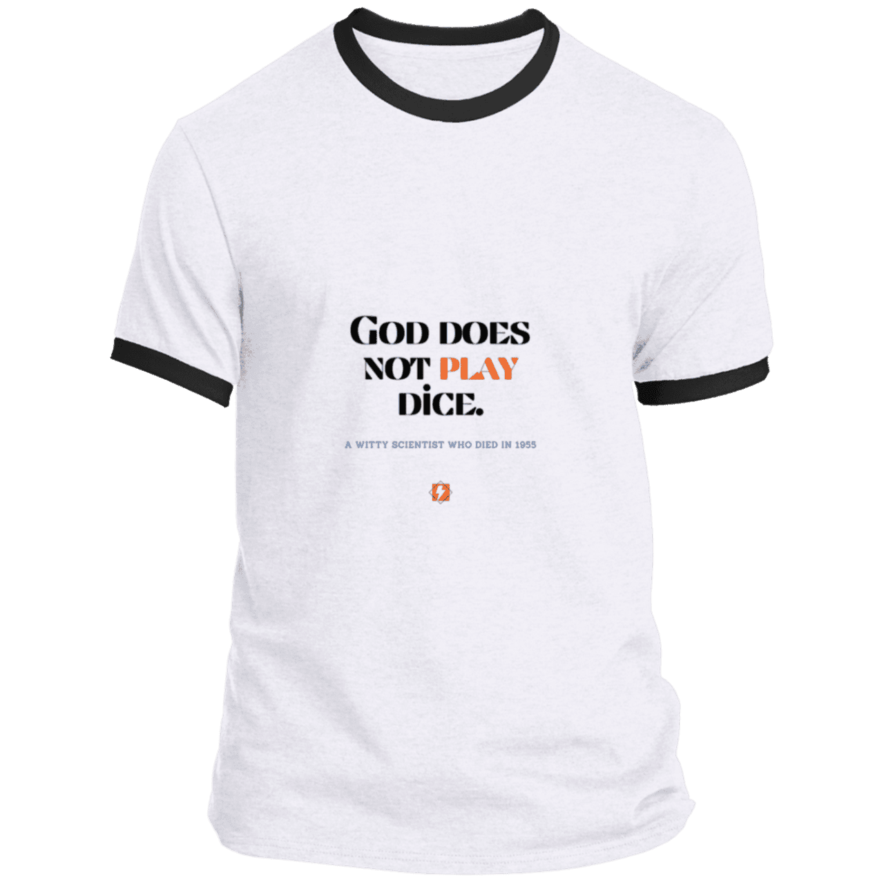 Men's T-Shirt Ringer Tee PC54R Light with inspiring Einstein quote: E121 - God does not play dice - Color: White/Jet Black