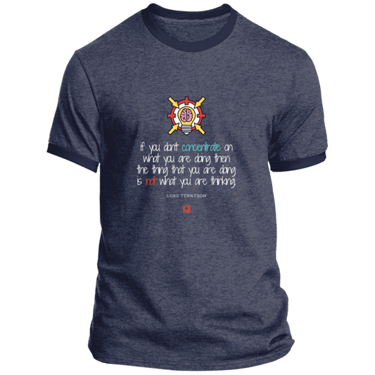 Men's T-Shirt Ringer Tee PC54R with inspiring Tennyson quote: LT105 - Concentrate on your task - Color: Heather Navy/Navy