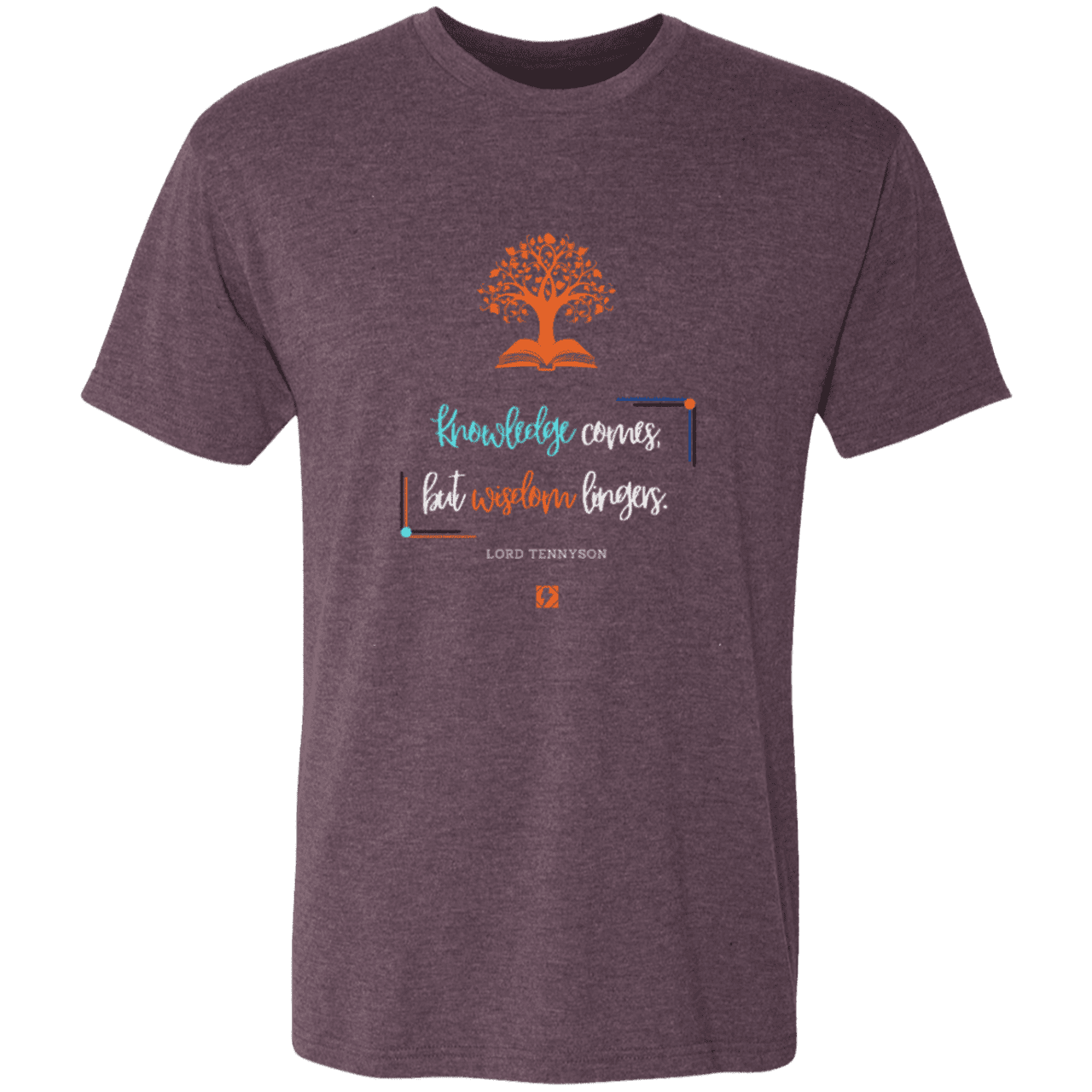 Men's T-Shirt Tri-blend NL6010 with inspiring Tennyson quote: LT107 - Knowledge vs Wisdom - Color: Vintage Purple