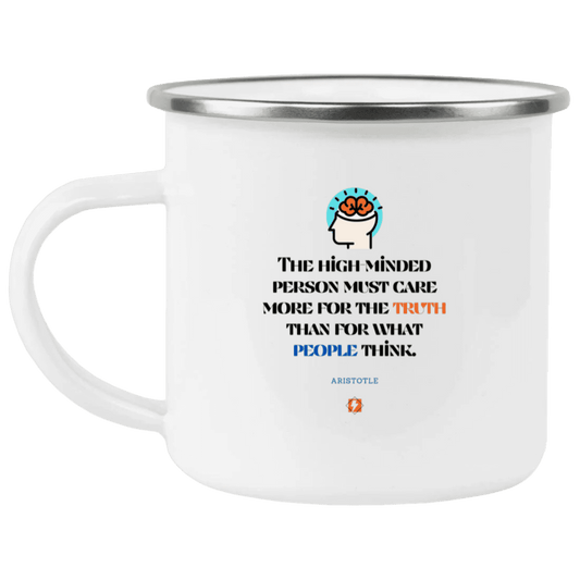 Steel Camping Mug with inspiring Aristotle quote: A126 - Truth cares not for opinions - Color: Plain White