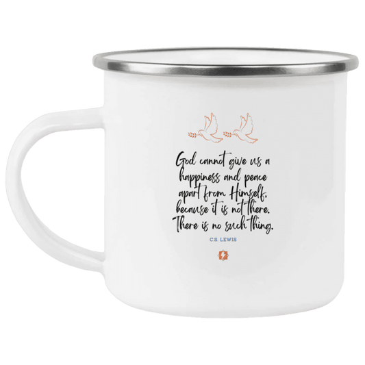 Steel Camping Mug with inspiring CS Lewis quote: CS106 - No peace apart from God - Color: Plain White