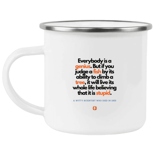 Steel Camping Mug with inspiring Einstein quote: E103 - Everybody is a genius - Color: Plain White