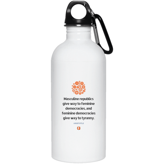 Steel Water Bottle with inspiring Aristotle quote: A121 - Republic to Democracy to Tyranny - Color: Plain White