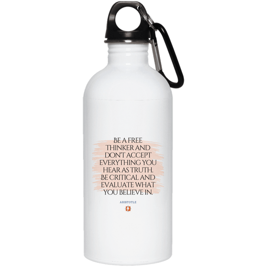 Steel Water Bottle with inspiring Aristotle quote: A106 - Become a critical thinker - Color: Plain White