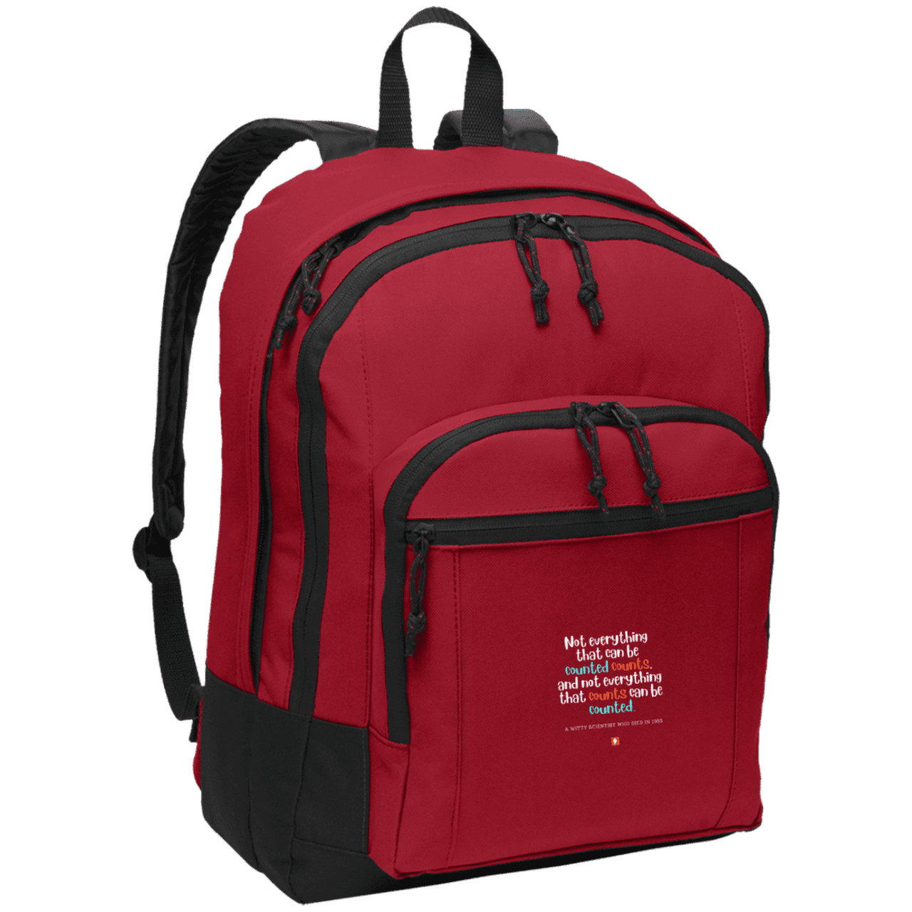 Student's Basic Backpack with inspiring Einstein quote: E104 - Not everything that can be counted counts - Color: Red