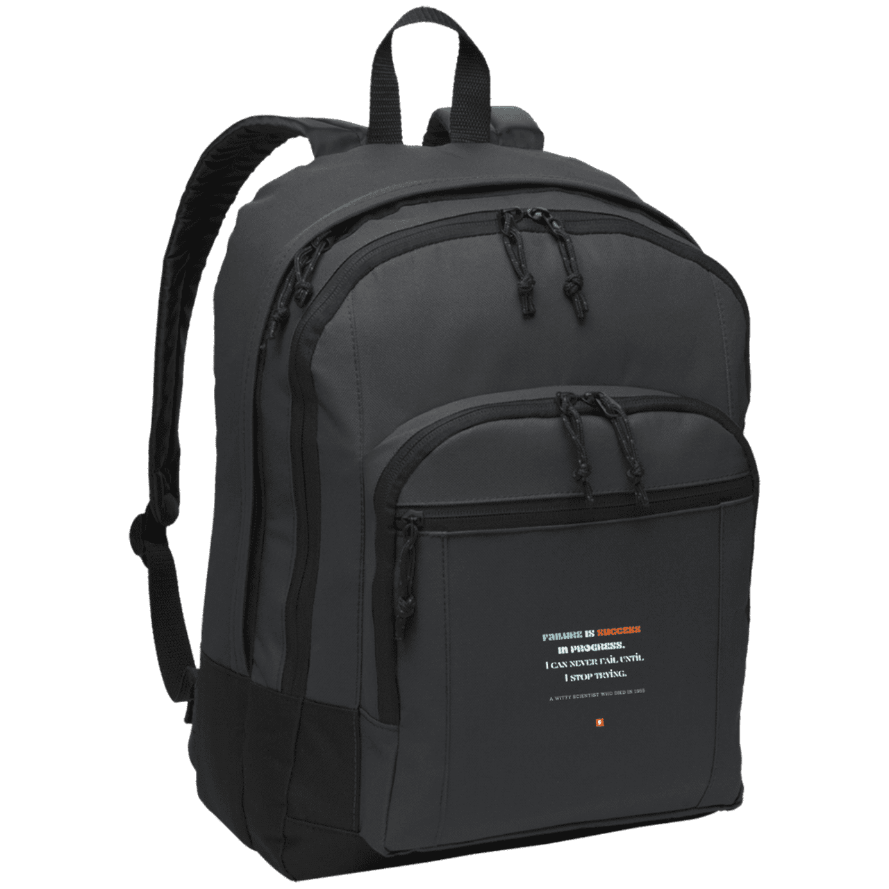 Student's Basic Backpack with inspiring Einstein quote: E112 - Failure is success in progress - Color: Dark Charcoal