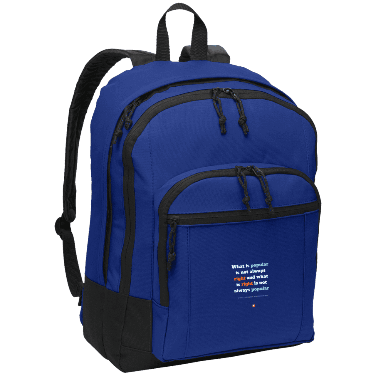 Student's Basic Backpack with inspiring Einstein quote: E114 - Popular and right are two different things - Color: Twilight Blue