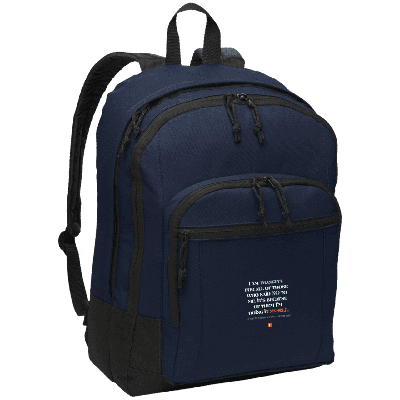 Student's Basic Backpack with inspiring Einstein quote: E102 - I am thankful for all of those who said NO to me - Color: Navy