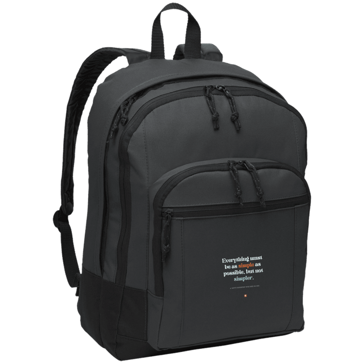 Student's Basic Backpack with inspiring Einstein quote: E122 - Everything must be simple but not be simpler - Color: Dark Charcoal