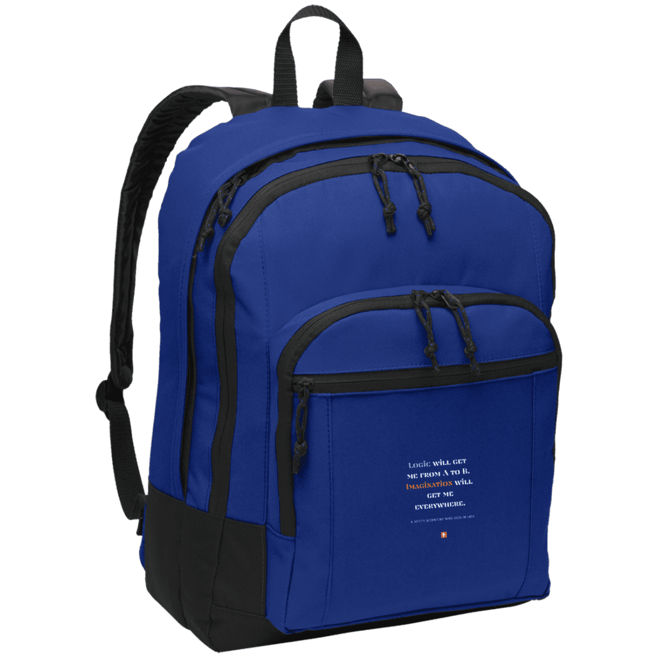 Student's Basic Backpack with inspiring Einstein quote: E113 - Imagination will get you where logic can't - Color: Twilight Blue