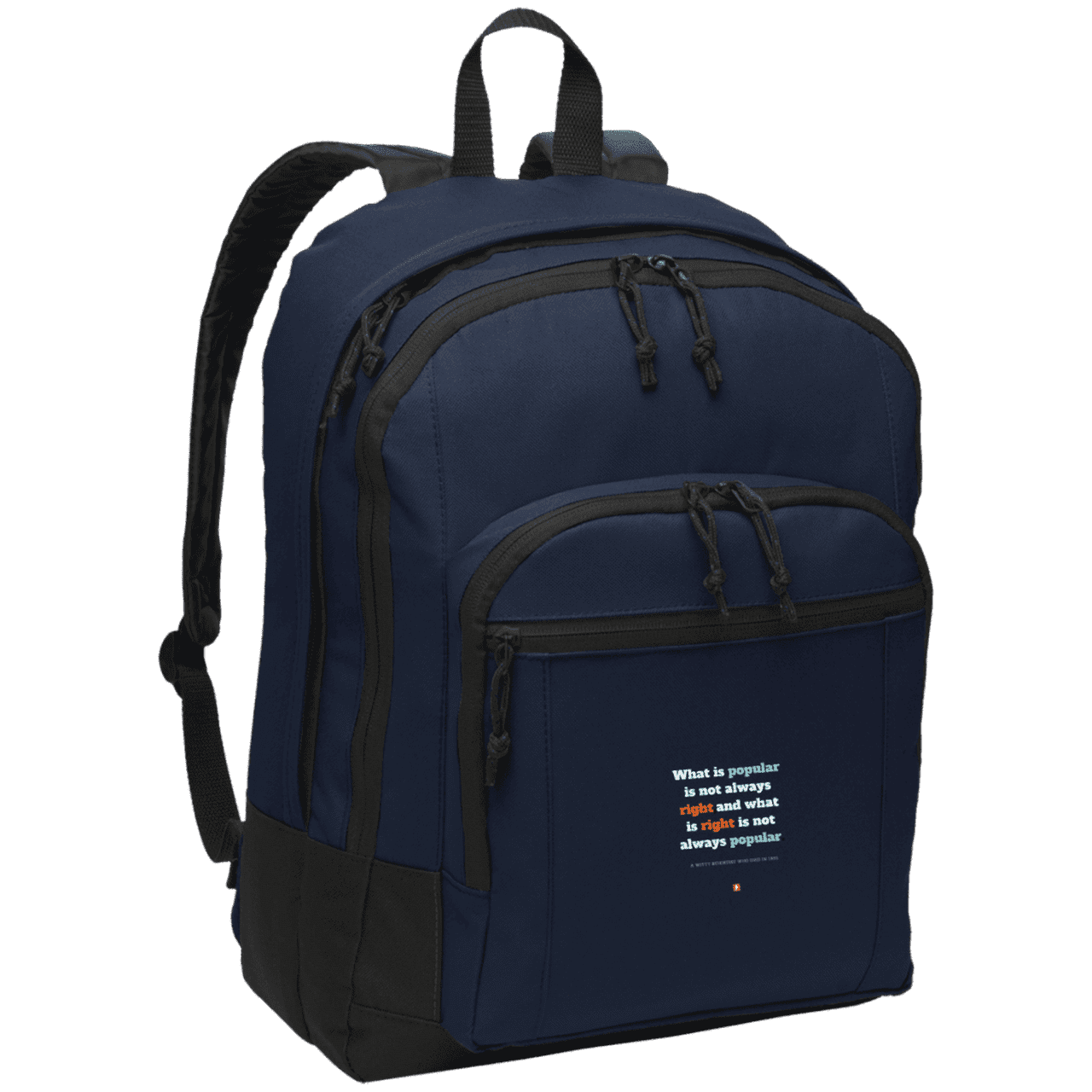 Student's Basic Backpack with inspiring Einstein quote: E114 - Popular and right are two different things - Color: Navy