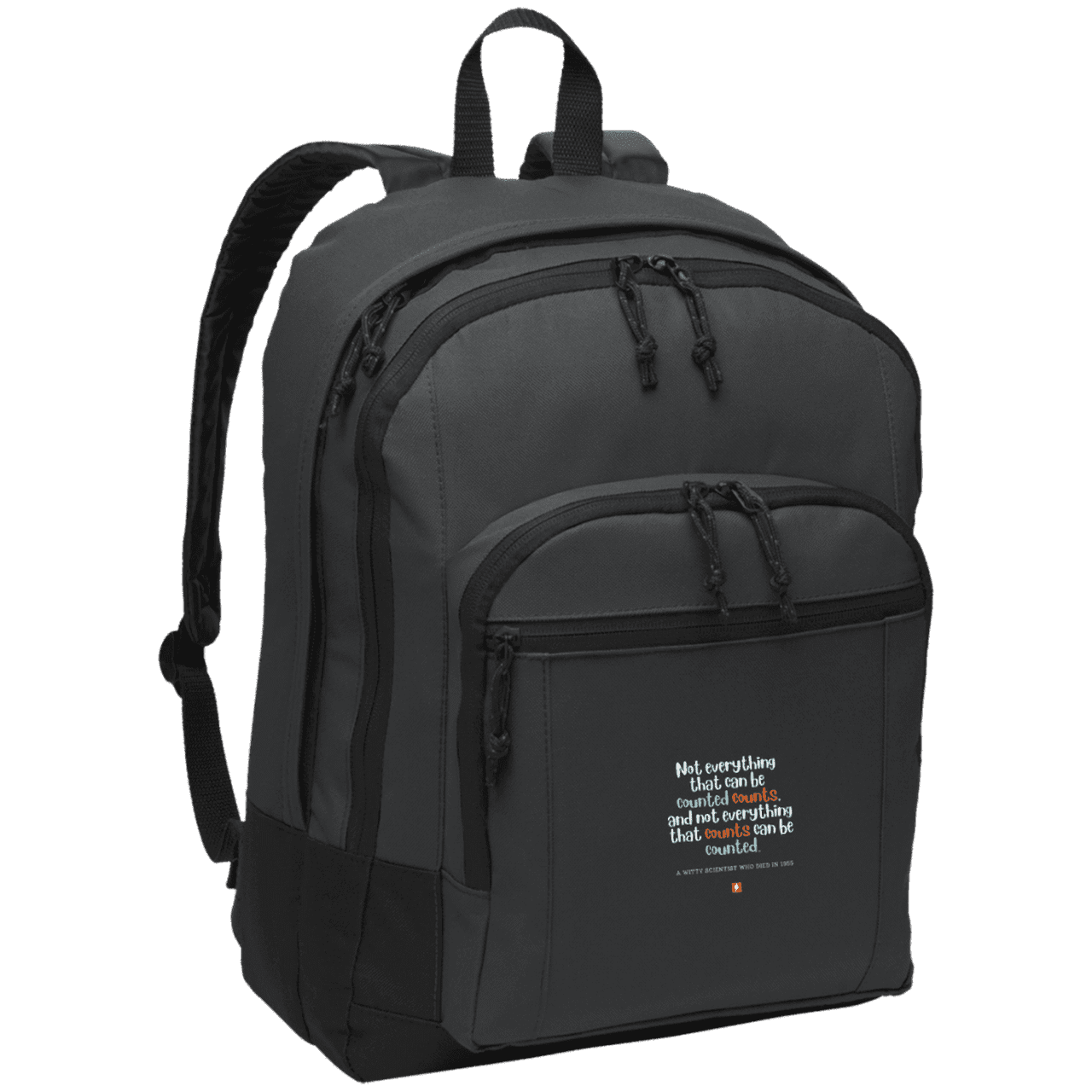 Student's Basic Backpack with inspiring Einstein quote: E104 - Not everything that can be counted counts - Color: Dark Charcoal