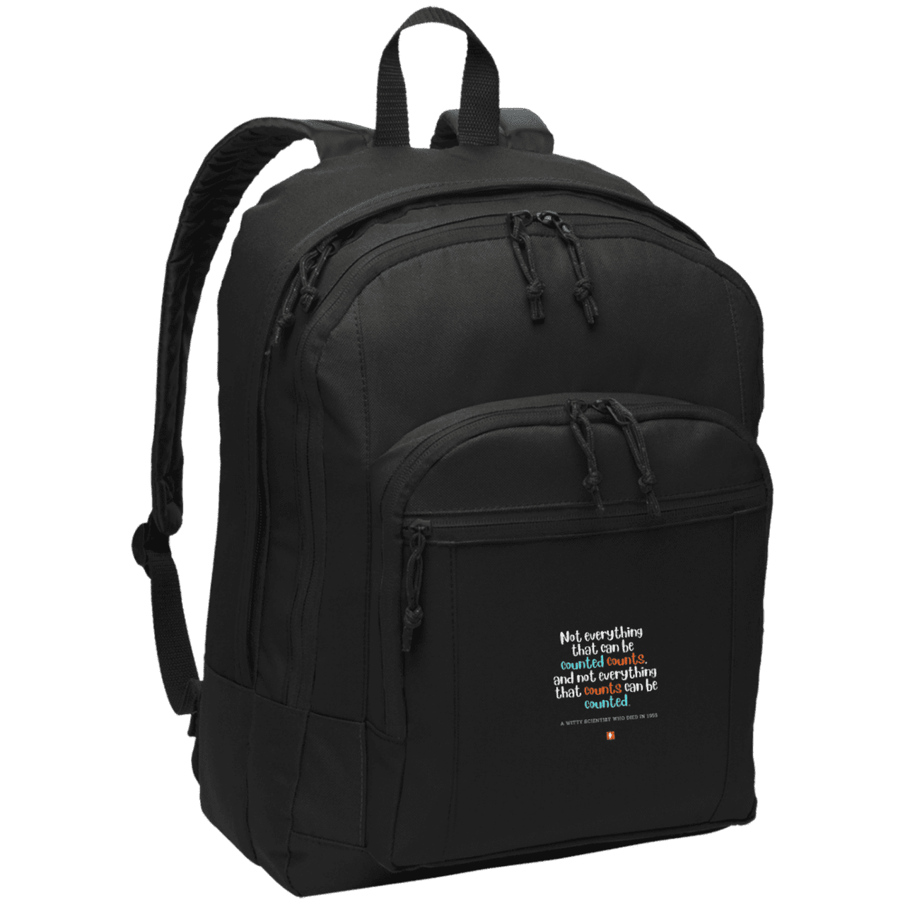 Student's Basic Backpack with inspiring Einstein quote: E104 - Not everything that can be counted counts - Color: Black