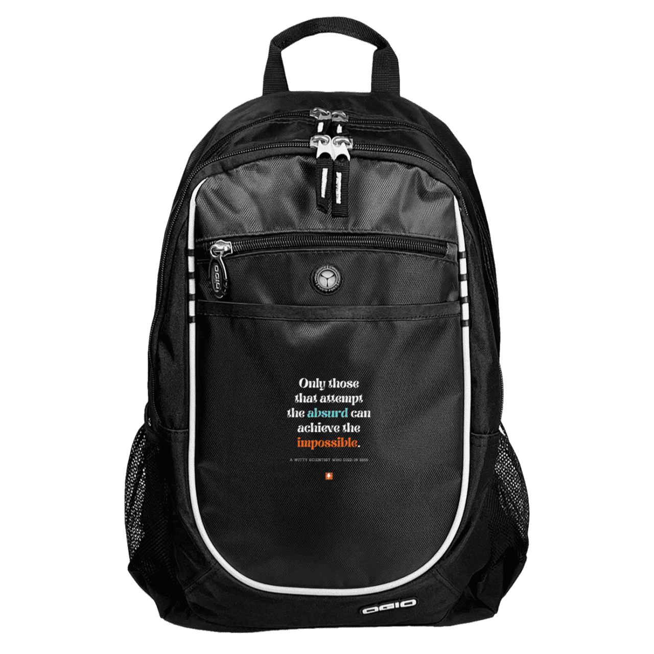 Student's Rugged Bookbag with inspiring Einstein quote: E116 - Attempt the absurd to achieve the impossible - Color: Black