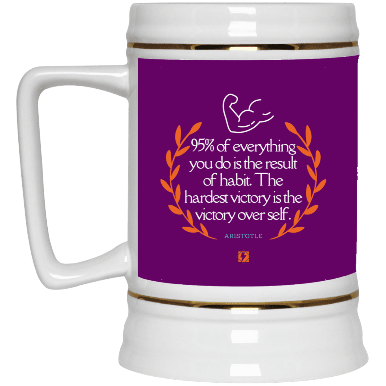 Ceramic Beer Stein Mug with inspiring Aristotle quote: A101 - Habits lead to victory - Color: Purple