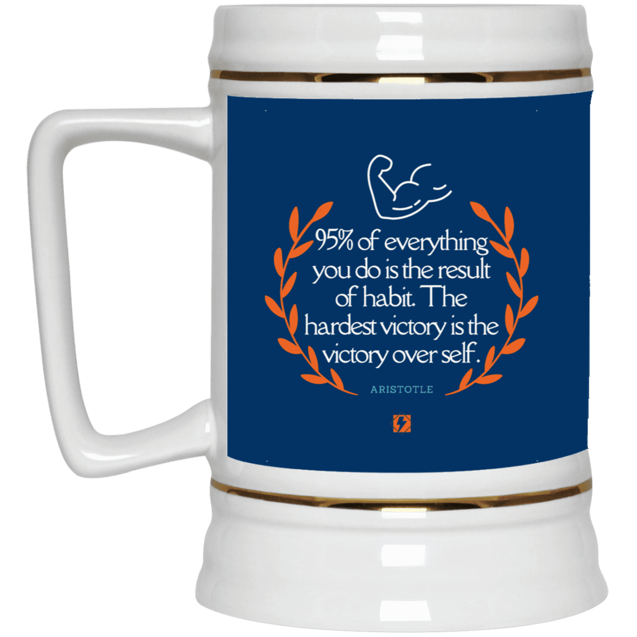 Ceramic Beer Stein Mug with inspiring Aristotle quote: A101 - Habits lead to victory - Color: Royal