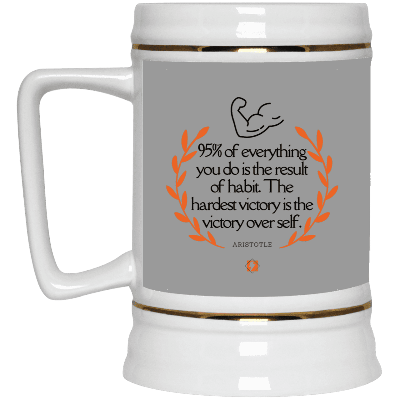 Ceramic Beer Stein Mug with inspiring Aristotle quote: A101 - Habits lead to victory - Color: Gray