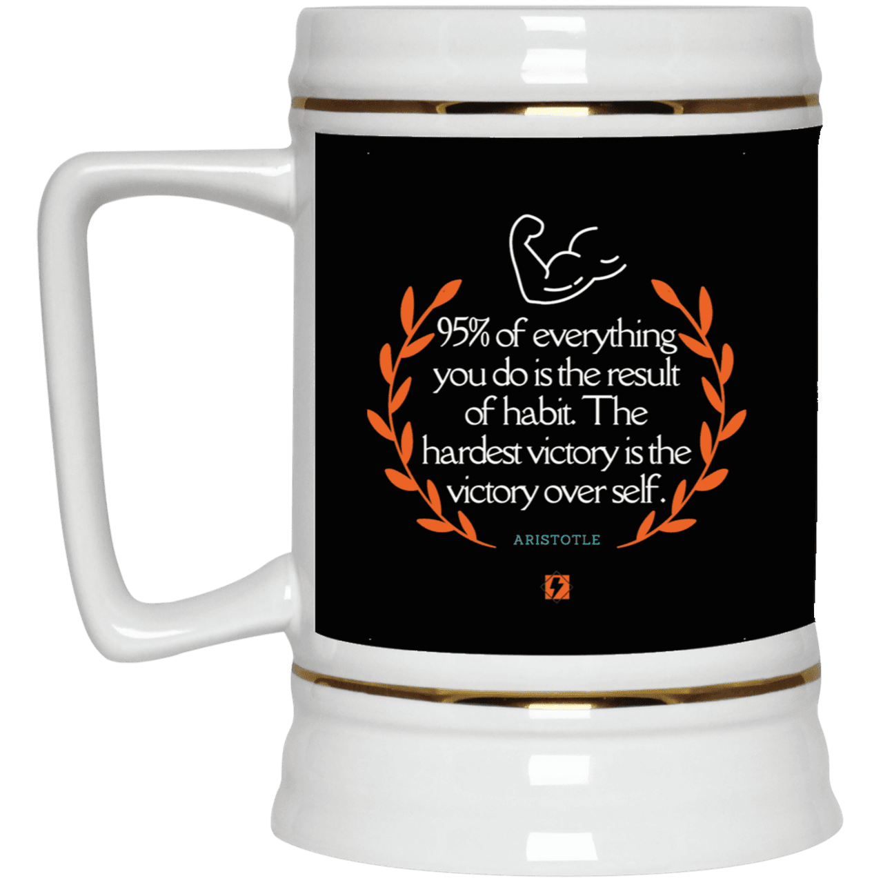 Ceramic Beer Stein Mug with inspiring Aristotle quote: A101 - Habits lead to victory - Color: Black