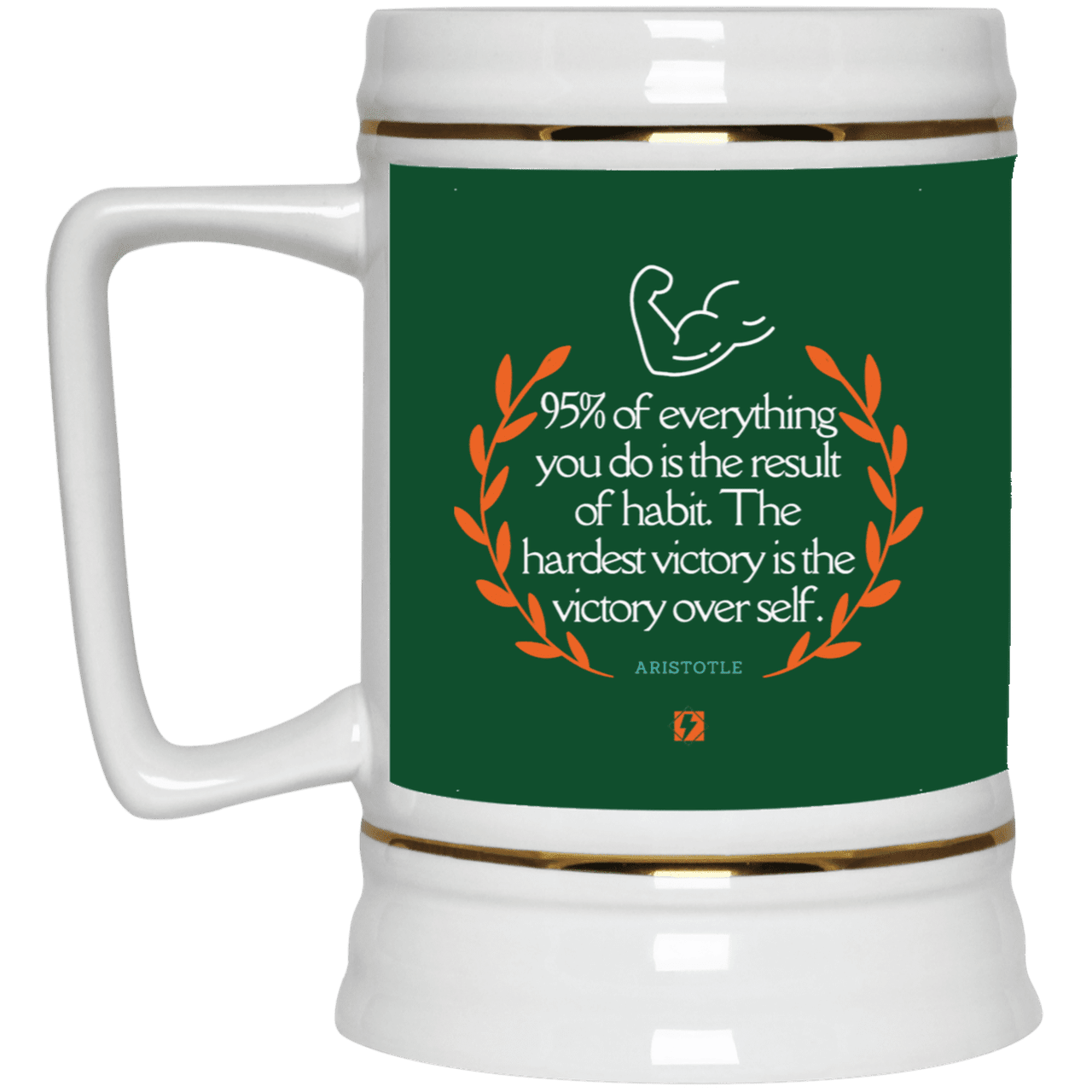 Ceramic Beer Stein Mug with inspiring Aristotle quote: A101 - Habits lead to victory - Color: Forest