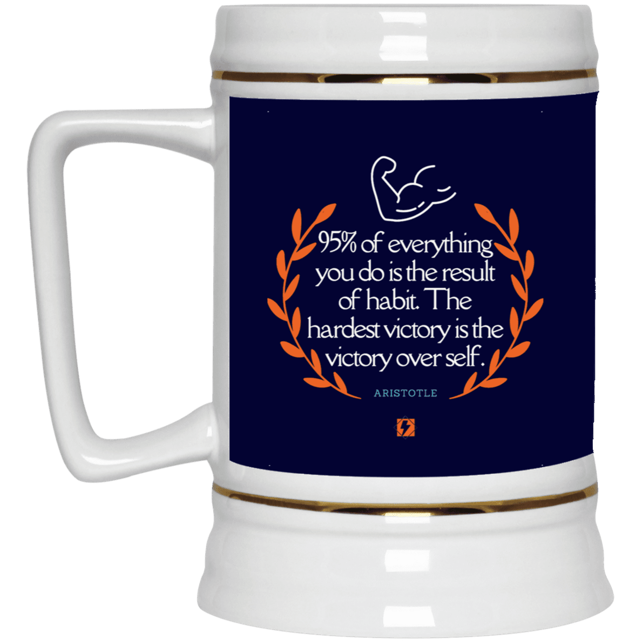 Ceramic Beer Stein Mug with inspiring Aristotle quote: A101 - Habits lead to victory - Color: Navy