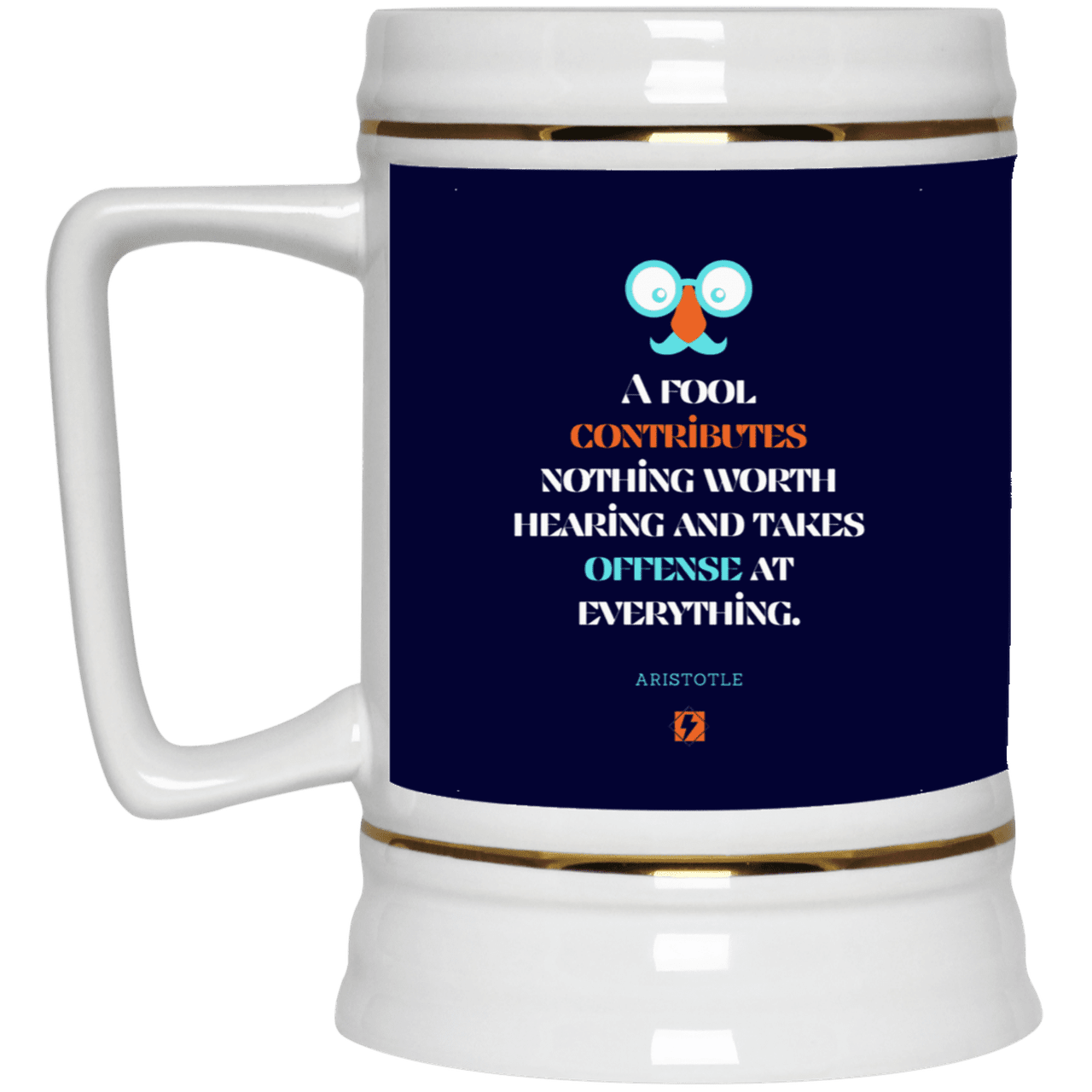 Ceramic Beer Stein Mug with inspiring Aristotle quote: A102 - Fools contribute only offense - Color: Navy