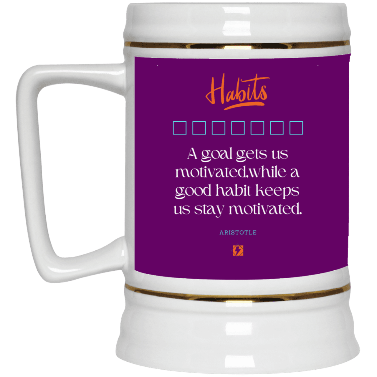 Ceramic Beer Stein Mug with inspiring Aristotle quote: A104 - Goals and habits work together - Color: Purple