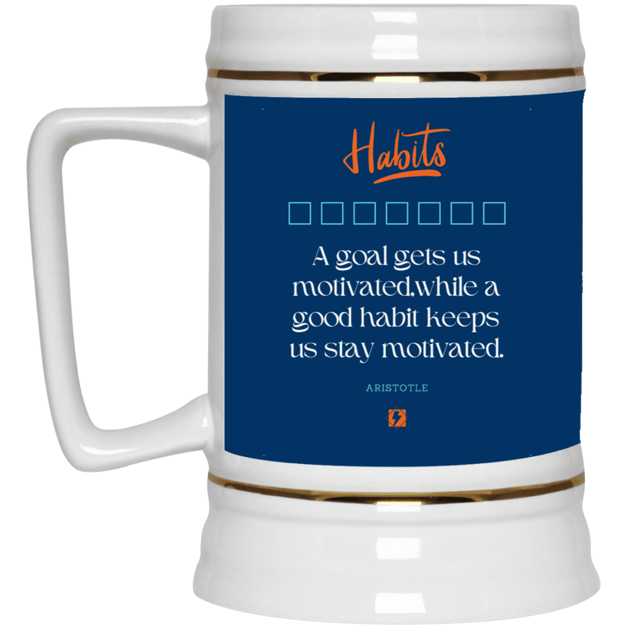 Ceramic Beer Stein Mug with inspiring Aristotle quote: A104 - Goals and habits work together - Color: Royal