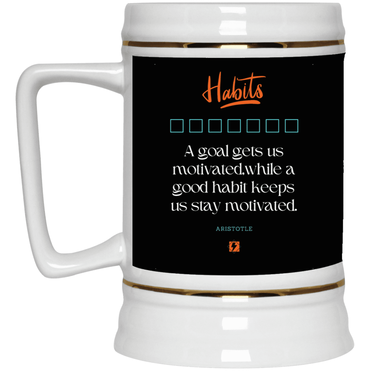 Ceramic Beer Stein Mug with inspiring Aristotle quote: A104 - Goals and habits work together - Color: Black