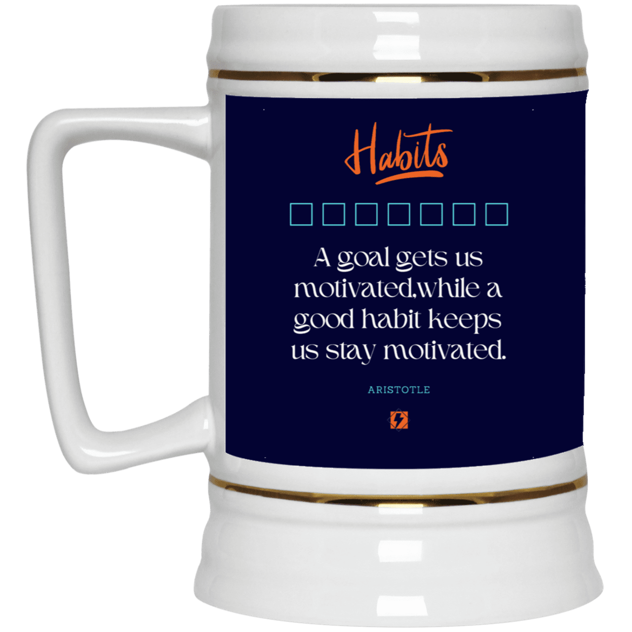 Ceramic Beer Stein Mug with inspiring Aristotle quote: A104 - Goals and habits work together - Color: Navy