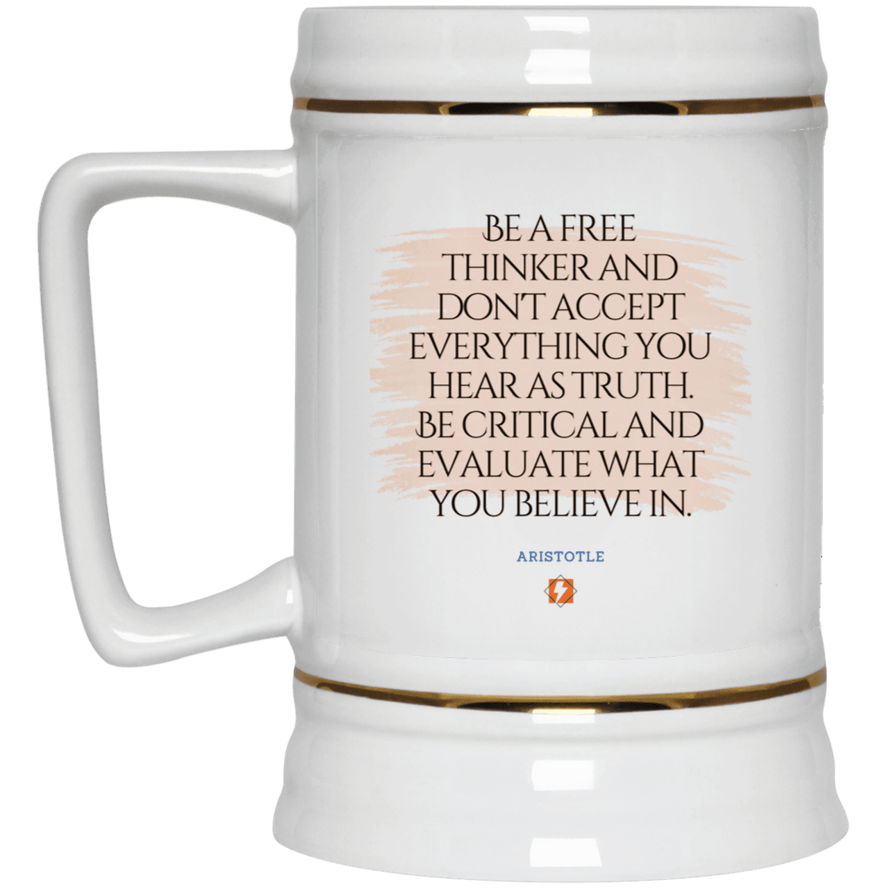 Ceramic Beer Stein Mug with inspiring Aristotle quote: A106 - Become a critical thinker - Color: Plain White